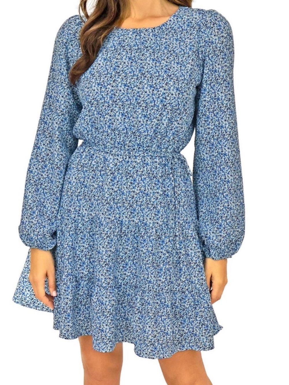 Draper James Blue Floral Long Sleeve Tiered Mini Dress Womens Medium NWT